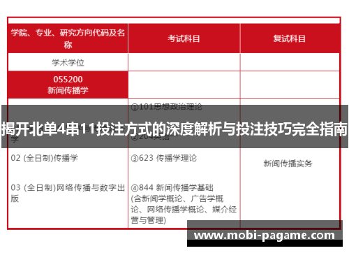 揭开北单4串11投注方式的深度解析与投注技巧完全指南